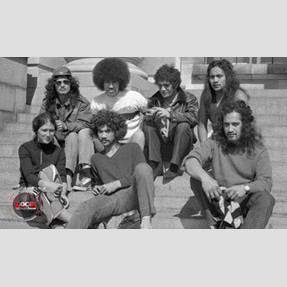 John Ohia and Orewa Barrett-Ohia in front of Parliament in the 1970s with other members of Nga Tamatoa
